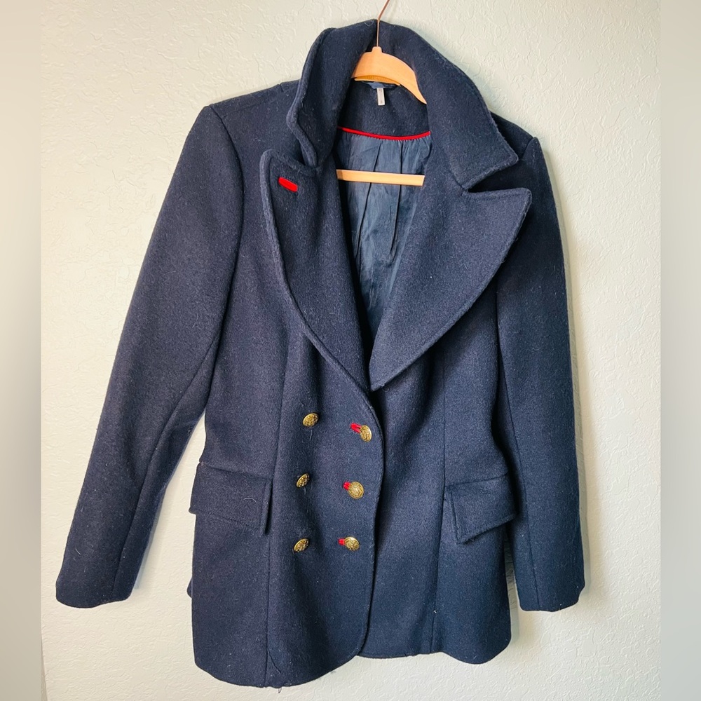 Free People Chicago Fitted Peacoat In Navy Size S Gold Buttons Overcoat - Picture 2 of 6